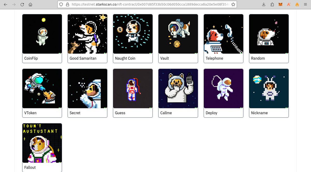 devnet0x's tweet photo. Have you collected all of them?...solve challenges in starknet goerli and mint your cute NFT 🥳🥳 (worth nothing just for fun) or contribute to this project on github👏👏. 

https://t.co/1sOmaJ1svC https://t.co/hF6MM5Qw64
