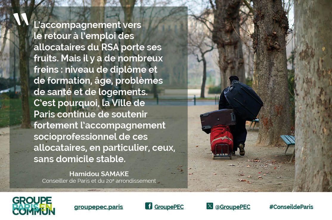 « La Ville de Paris continue de soutenir fortement l’accompagnement socioprofessionnel des allocataires du RSA. » <a href="/hamidou_samak/">Hamidou Samaké</a> #ConseilDeParis
