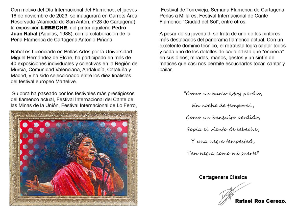 Carrots_Cafe's tweet photo. Feliz día Internacional del Flamenco, celébralo con nosotros esta noche con la inauguración de la Expo de @pedrojuanrabal y el recital que tenemos preparado.
#Lebeche https://t.co/utyCS4ArMI