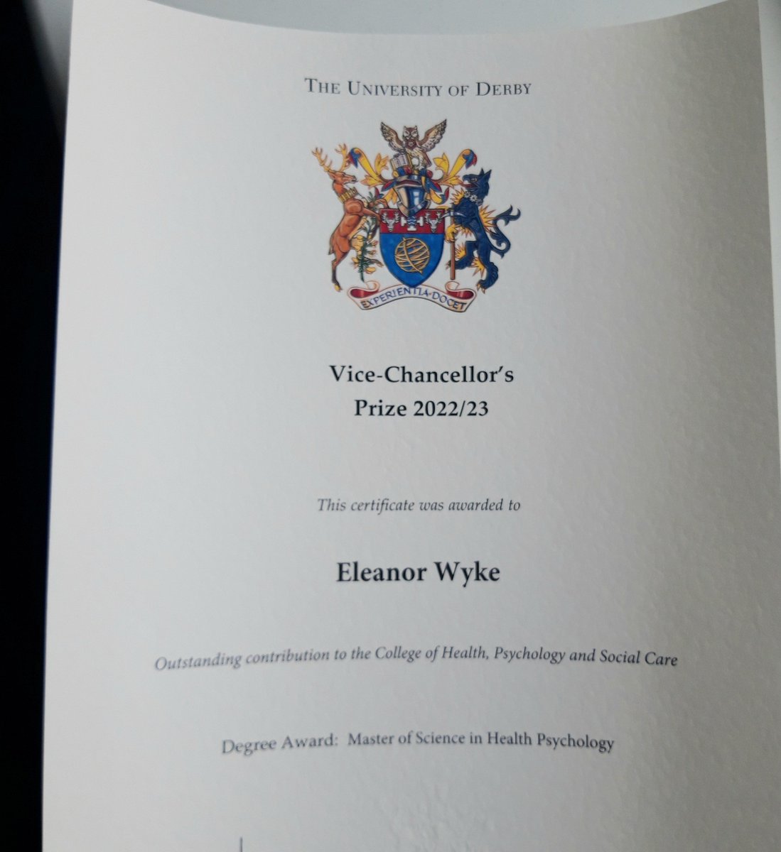 A wonderful day yesterday graduating with a Distinction for my Health Psychology MSc. An honour to also receive the Exceptional Engagement award for my course and the Vice Chancellor's prize for Outstanding Contribution to the College of Health, Psychology and Social Care!🥂