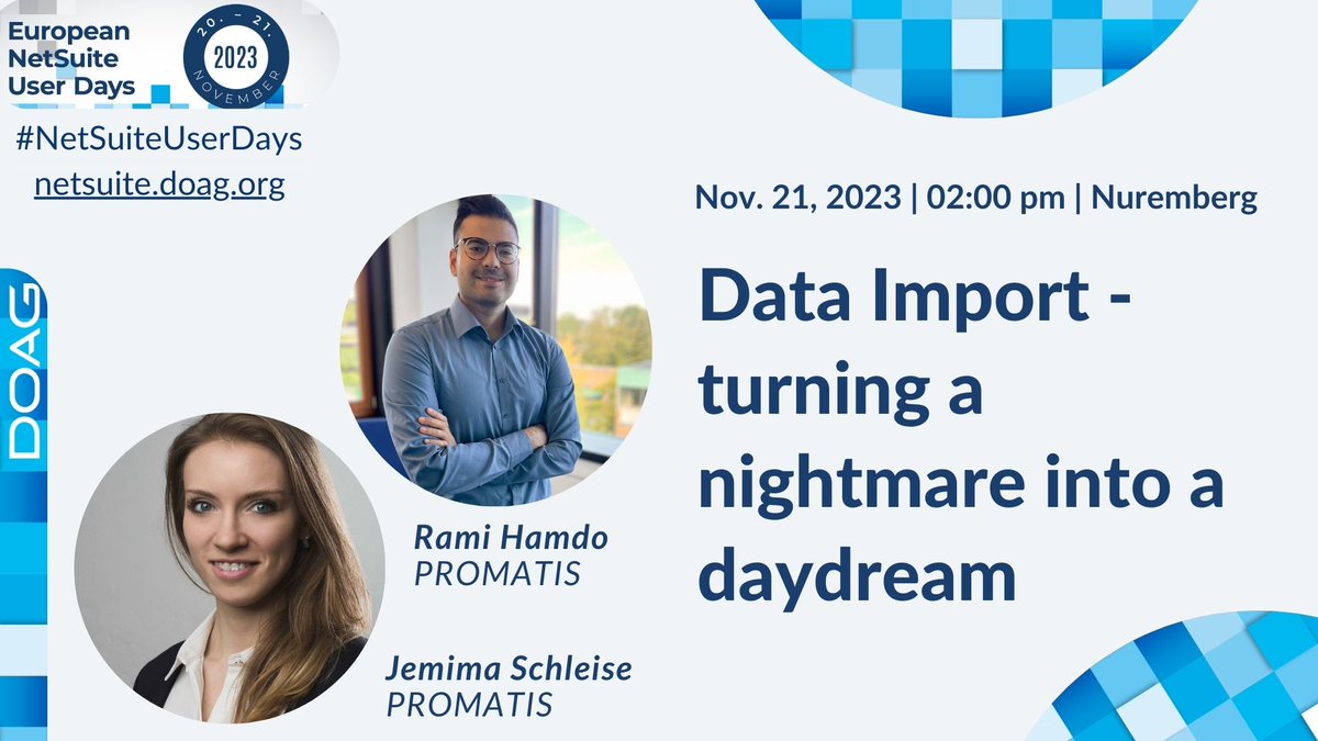 Training courses with a high level of expertise? You can get them at the European #NetSuite User Days! Find out how and when you, as an administrator or key user, can import your data into a system efficiently and without errors. Take notes now: 11/21/2023 | 02:00 - 04:00 PM.