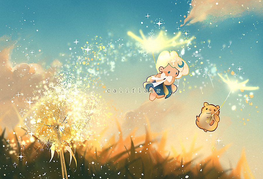 sky outdoors 1girl artist name sparkle wheat cloud  illustration images