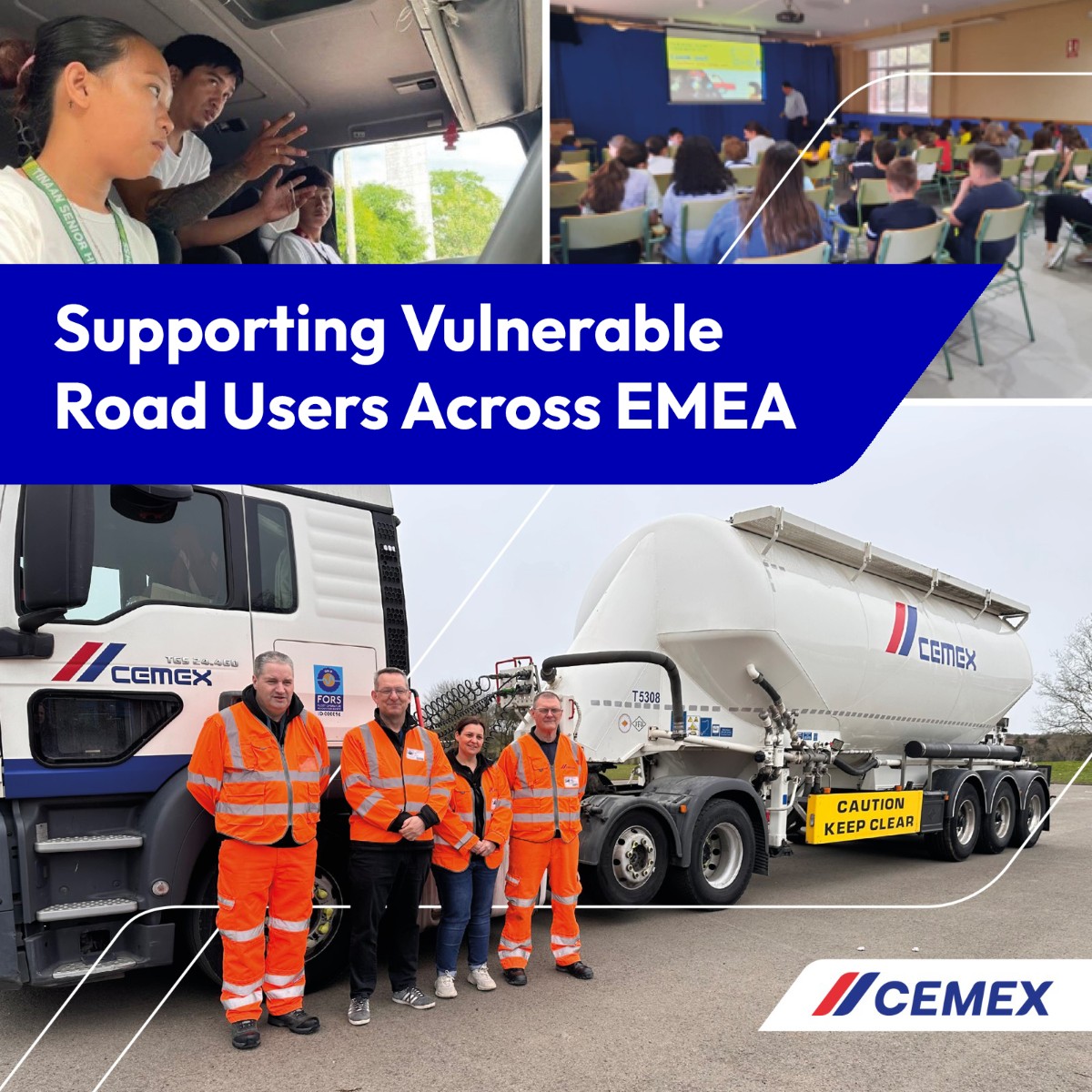 CEMEX_UK's tweet photo. Working with our local communities to educate vulnerable road users on #RoadSafety is a key priority for us. In 2023 we’ve reached over 4000 people of all ages across our EMEA region 👍. 
Next week is #RoadSafetyWeek and we will be supporting this across our UK businesses.❤️ https://t.co/hkB0JEnTuC
