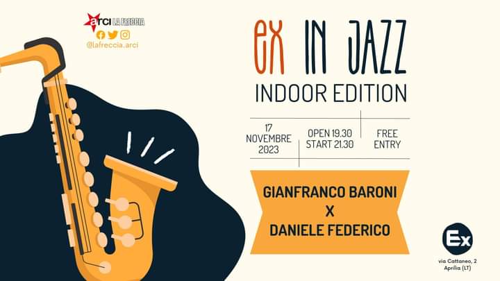 🎷Domani sera (inizio live 21.30)  nuovo appuntamento con Ex in #Jazz

🎺 Gianfranco Baroni, Daniele Federico, Gianfranco Federico e Daniele Baroni si mescoleranno nei suoni fino a diventare una cosa sola

PARTECIPA 👉 facebook.com/events/s/ex-in…

#ExInJazz #ExMattatoio #Arci