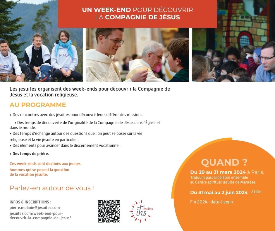 👉 Viens découvrir la Compagnie de Jésus !
❓Tu te poses la question de la vocation ou tu connais un ami qui se la pose ? 
🔥Découvre les dates et le programme 👉 urlz.fr/lwED