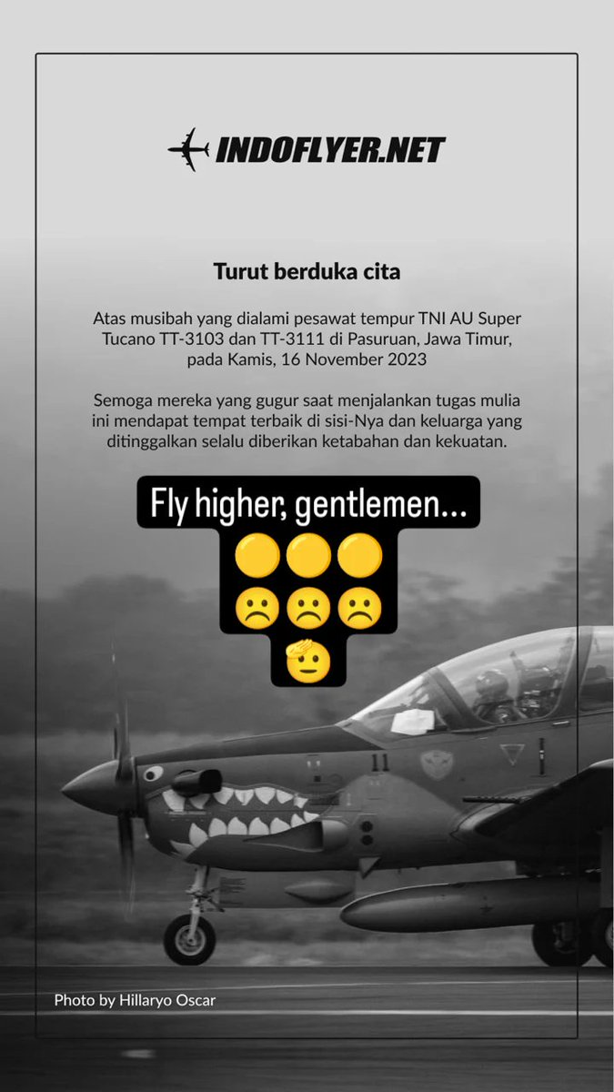 GerryS's tweet photo. Sebelum mau bahas kecelakaan ini, mari mengheningkan cipta terlebih dahulu bagi mereka.

Fly higher, gentlemen...

🏴🏳️By @indoflyer 
📷 Credits in the  🏴🏳️ https://t.co/OX8x5qJli2