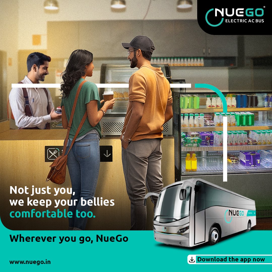 Cravings? What’s that? 

NueGo Lounge takes care of all your cravings!

#nuego #nuegoindia #electricbus #intercitytravel #NueGolounge #NueGobus #comfortabletravel #modernamenities #travel #evbus