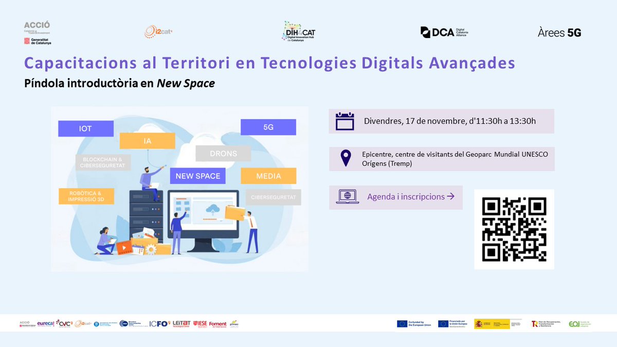 DIH4CAT's tweet photo. 📢NOVA PÍNDOLA de NEW SPACE a TREMP
📆 Divendres, 17 de novembre d'11h30 a 13h30
Sessió orientada a totes aquelles empreses que volen descobrir com les tecnologies New Space els poden ajudar a millorar la seva activitat.

INSCRIU-TE AQUÍ ➡ https://t.co/5ZR4WduNFT https://t.co/vnfz7BFyVB