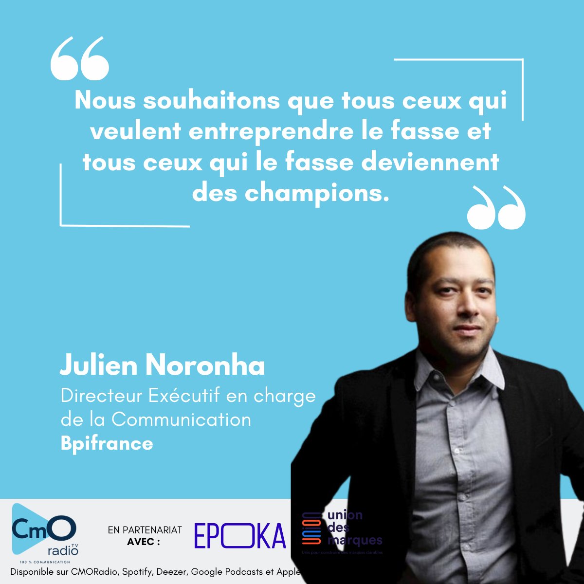 cmoradio_tv's tweet photo. [INTERVIEW] 🎙️

🎧Pour écouter : https://t.co/3akngFZV4m

Sylvain Langellier interviewe Julien Noronha, Directeur Exécutif en charge de la Communication de @Bpifrance, sur @cmoradio_tv.

Retrouvez tous nos #podcasts sur https://t.co/if2JZxuIcn. https://t.co/drtNSy5UiV