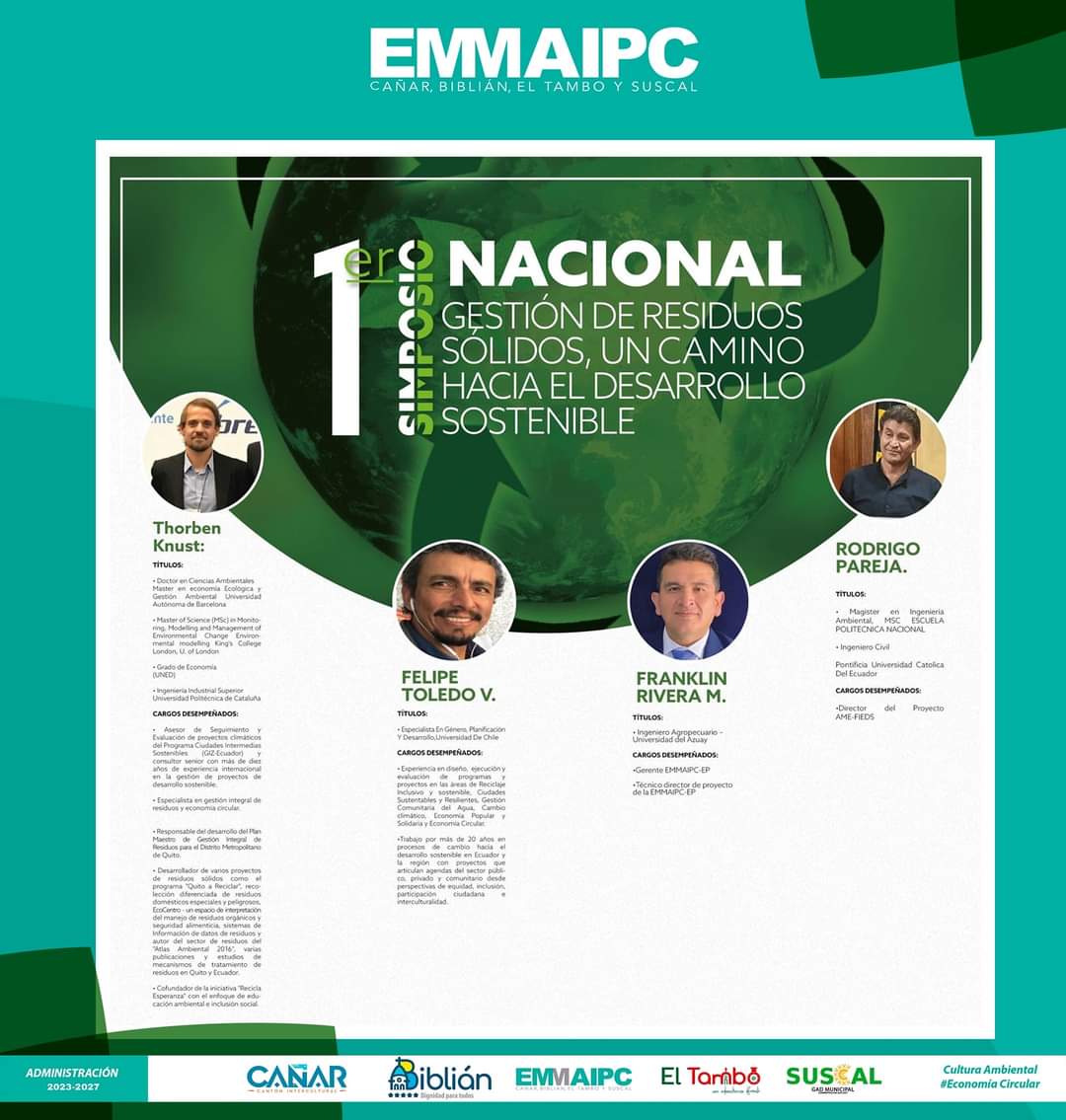 emmaipc's tweet photo. #Emmaipc ♻️💪
Agradecemos a la  @emac_ep por invitación al 1 Simposio Nacional de Gestión de Residuos Sólidos, un Camino Hacia el Desarrollo Sostenible 🌎

Ing. Franklin Rivera M , será uno de los 4 ponentes que enriquecerán la experiencia hacía un futuro sostenible 🌿 https://t.co/RNAWNHYWIs