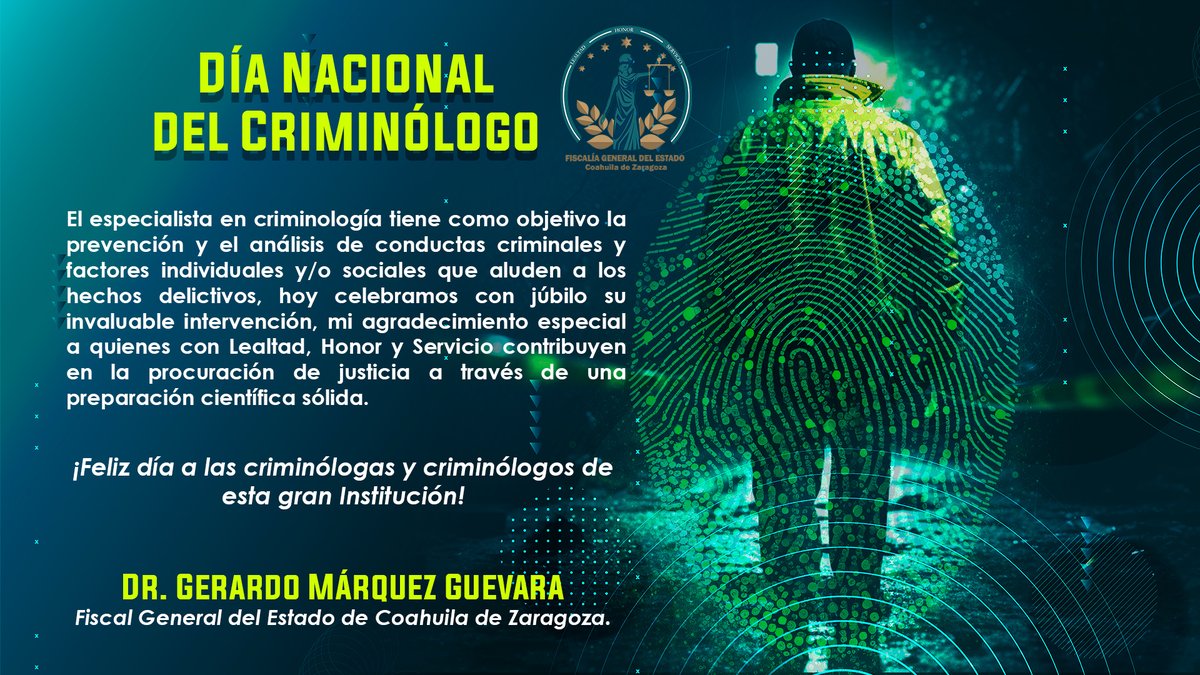 FGECoahuila's tweet photo. El día del criminólogo se celebra el 16 de noviembre en honor al nacimiento de Alfonso Quiroz Cuarón, considerado el padre de la criminología en México.
#Felicidades https://t.co/oENqceIdig