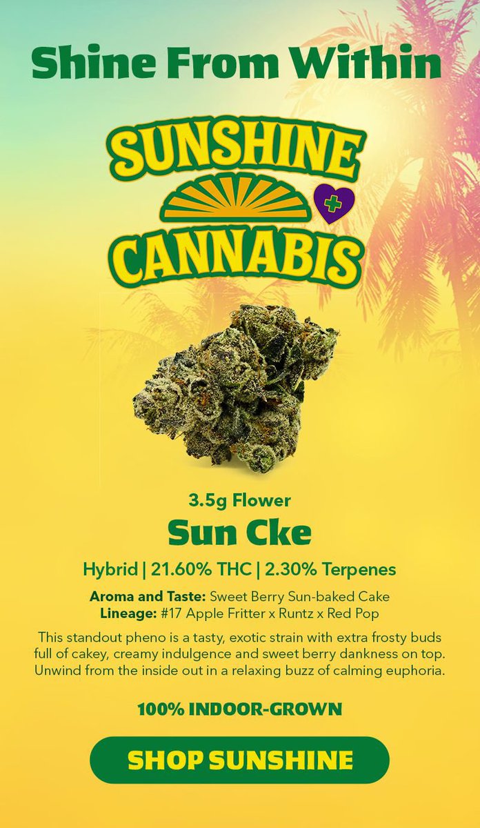 SunshineCannab2's tweet photo. #Goodmorning to our #SunshineFam & #Trulievers ☀️💚 New wonderful batch of #SunCake available now for you at your #Florida @Trulieve #MMTC locations 🚨🏆✨
#SunshineCannabis #FloridaBrand #CannabisProducts #Trulieve #NaturalRelief #Cannabis #Thursdaymorning #MedicalMarijuana https://t.co/xbEgIjhsbA