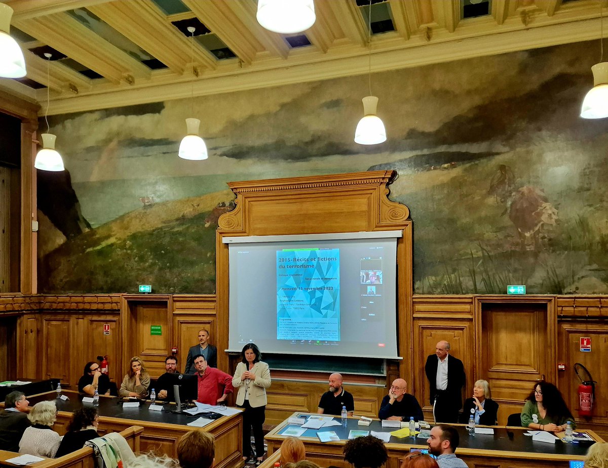 Yesterday started our international conference '2015: récits et fictions du terrorisme' at La Sorbonne. Survivors, family members of victims, and witnesses spoke about their own oral and written testimonies. A moving & important session.