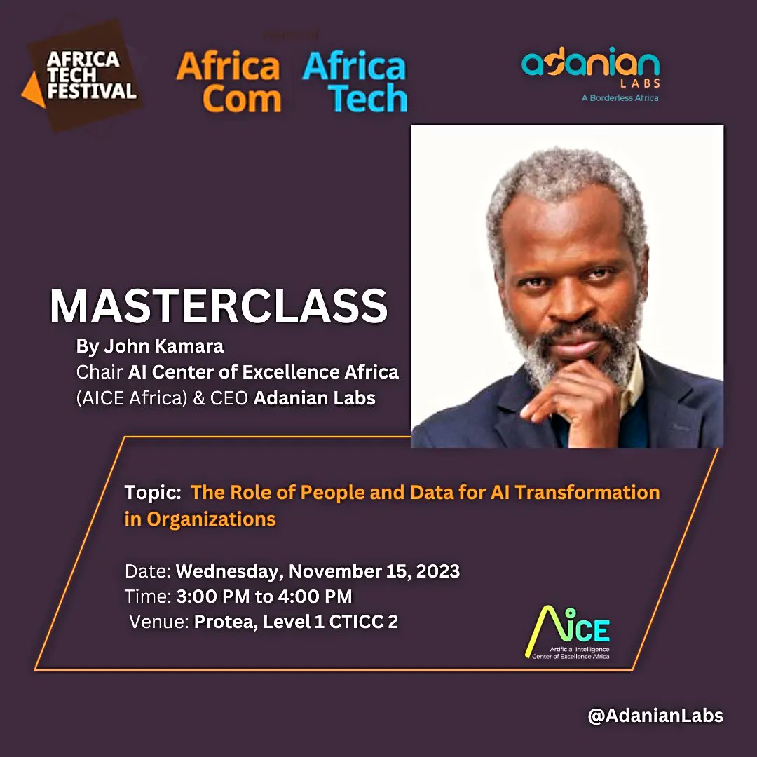 Our CEO, <a href="/jjkamara/">John Kamara</a>, delivered a Masterclass at the <a href="/africatechfest/">Africa Tech Festival</a> in Cape Town yesterday, addressing the pivotal role of people and data in driving AI transformation across the continent.
#BuildingCamels #PDImodel #AI #Transformation #AdanianLabs