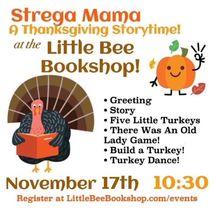 Strega_Mama's tweet photo. 🦃 Come practice your gobble-til-you-wobble this Friday with @Strega_Mama at the @bee_bookshop for a Thanksgiving Celebration that’s sure to fill you up! 📚🤩 Register here!:

https://t.co/DDNOjRRUgr https://t.co/0Vvkqvc6FL