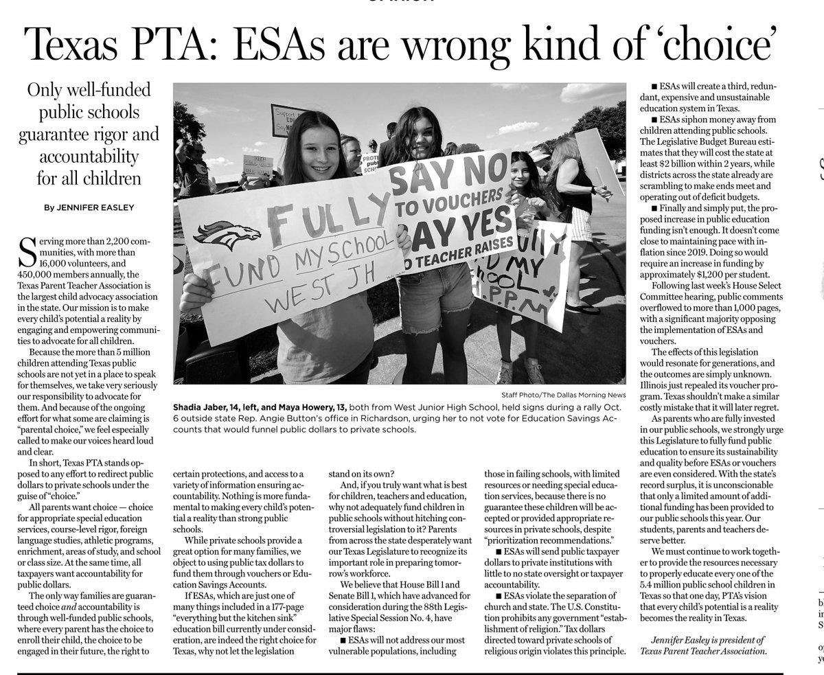 "Only way families are guaranteed choice &amp; accountability is through well-funded public schools, where every parent has choice to enroll their child, choice to be engaged in their future, the right to certain protections, and access to information ensuring accountability" #txlege