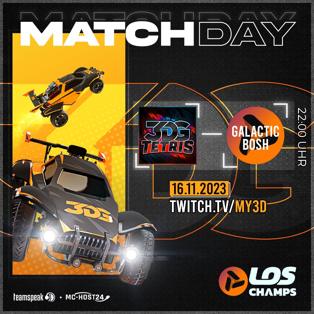 3DG-RL (@3dg_rl) on Twitter photo Heute Abend gibt es ein CrewBattle in der <a href="/LOS_Champs/">LOS Champs</a> Liga! ⚽🚗
⚔️ 3DG Tetris vs Galactic Bosh
⏱️ Donnerstag - 22:00Uhr
🎙️ Cast: <a href="/Rvbymoon_/">Rvby</a>
🔴 LIVE auf: twitch.tv/my3d
Sponsored: <a href="/teamspeak/">TeamSpeak</a> <a href="/MCHOST24/">MC-HOST24.de</a>
#twitch #esport #LIVESTREAM #RocketLeague Heute Abend gibt es ein CrewBattle in der <a href="/LOS_Champs/">LOS Champs</a> Liga! ⚽🚗
⚔️ 3DG Tetris vs Galactic Bosh
⏱️ Donnerstag - 22:00Uhr
🎙️ Cast: <a href="/Rvbymoon_/">Rvby</a>
🔴 LIVE auf: twitch.tv/my3d
Sponsored: <a href="/teamspeak/">TeamSpeak</a> <a href="/MCHOST24/">MC-HOST24.de</a>
#twitch #esport #LIVESTREAM #RocketLeague