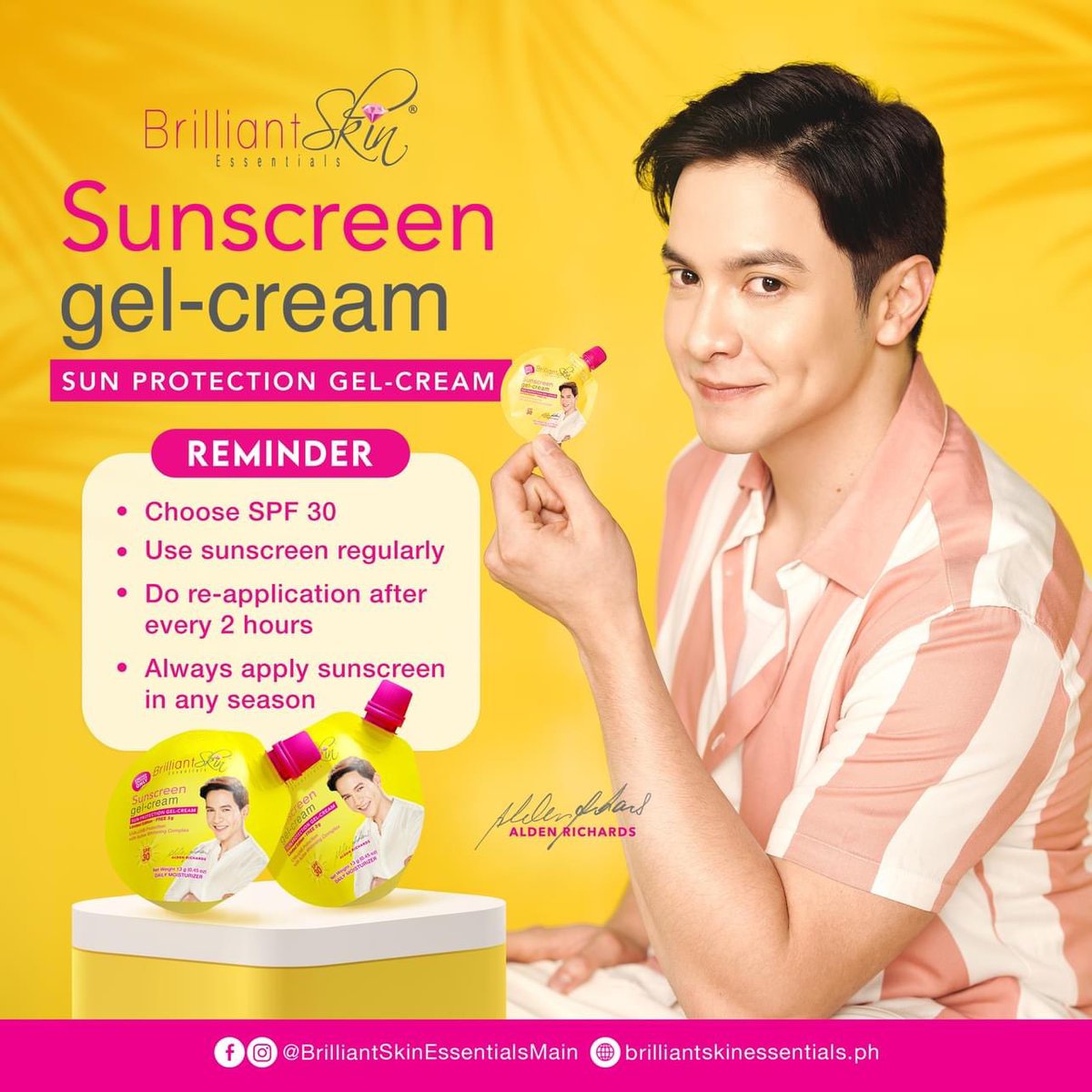 Here’s ALDEN'S SUN CARE REMINDER! 🥰

• GRAB Brilliant Skin Essentials Sunscreen Gel-Cream now
• APPLY Sunscreen Gel-Cream SPF 30 BEFORE going outdoors
• RE-APPLY every two hours

TAKE NOTE of these reminders to ensure continuous protection against harmful UV rays.

Achieve