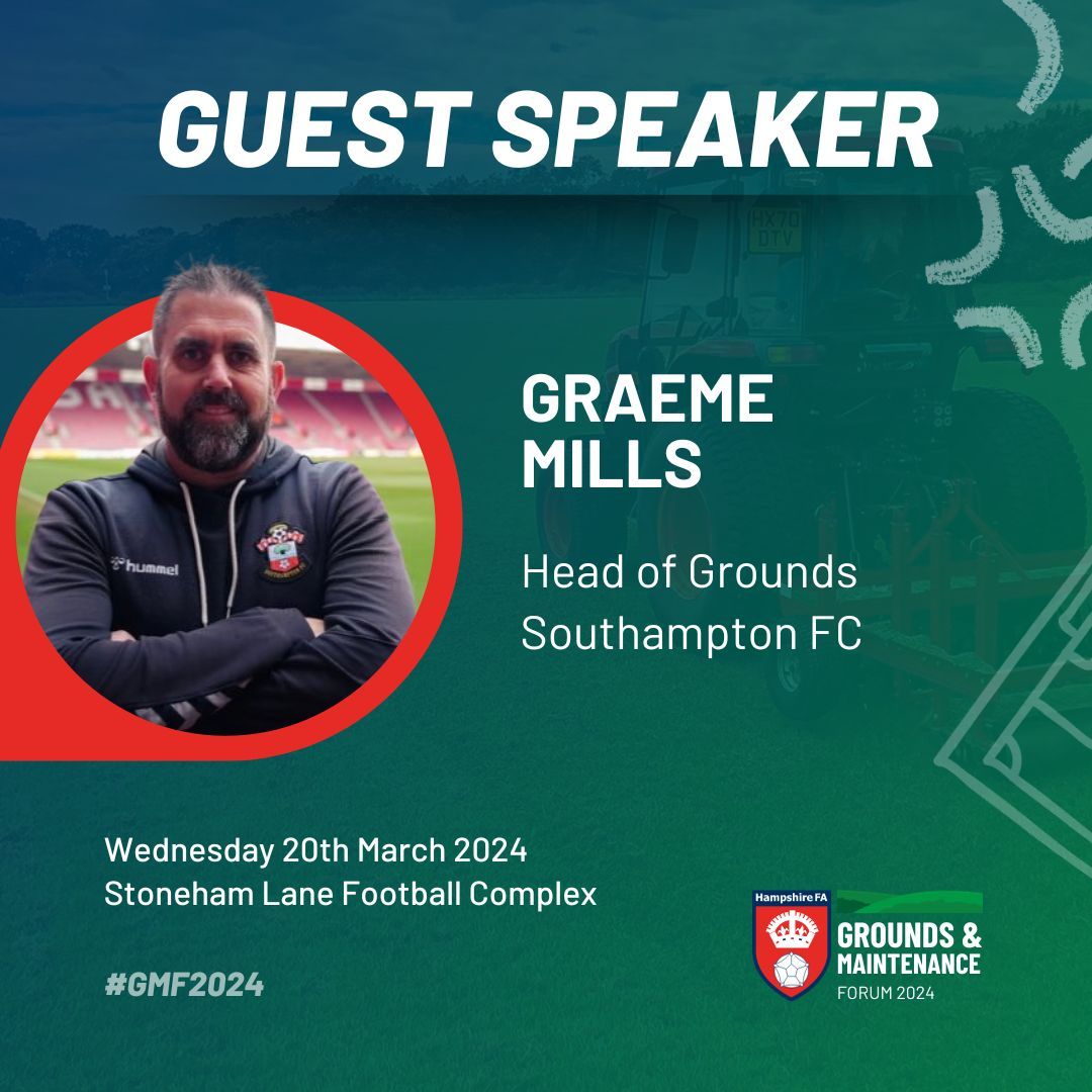 Our second guest speaker on the day...Graeme Mills!

Southampton FC's Head of Grounds joins the #GMF2024 squad to answer your questions, share stories from his time at St. Mary's, and offer industry insight 🚜

Register to secure your spot! 👇 
buff.ly/40azvf7