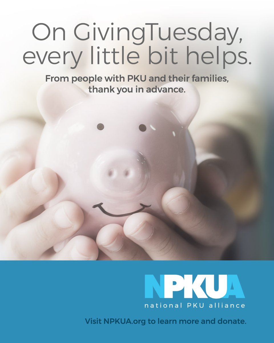 NPKUA_Info's tweet image. Every donation puts us that much closer to a cure. On GivingTuesday, please give what you can and share our post. We appreciate whatever you can do. npkua.org #PKU #PKUStrong #NPKUA #CurePKU #GivingTuesday #GivingTuesday2023