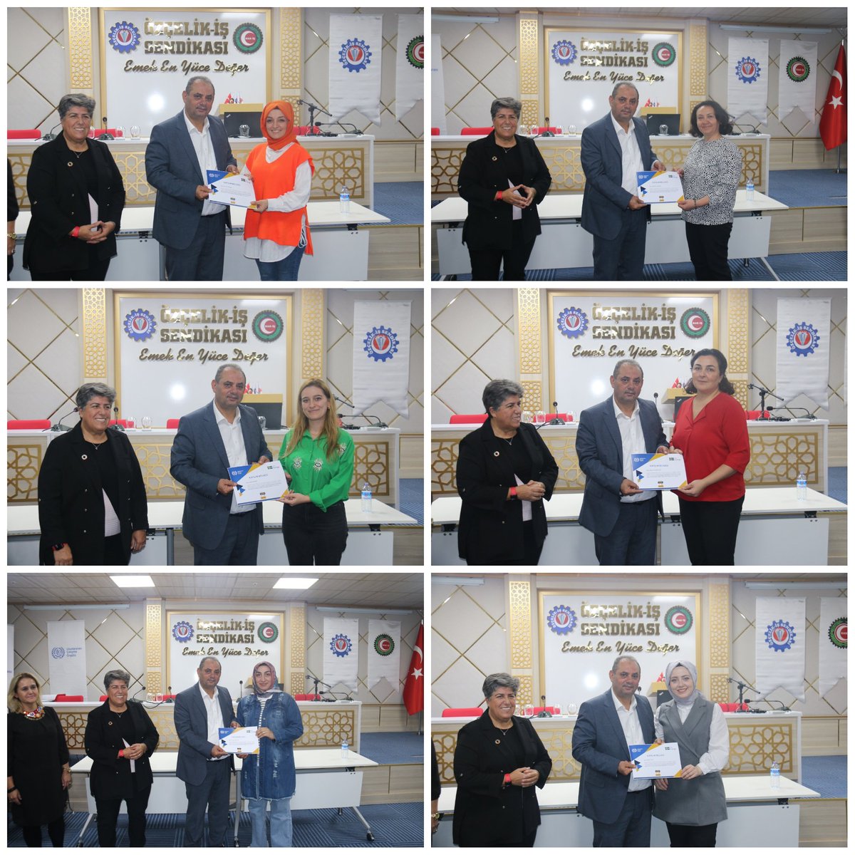 Yunus_Degirmenc's tweet photo. Uluslararası Çalışma Örgütü İLO ile genel merkezimizdeki toplantı salonunda ortaklaşa düzenlediğimiz eğitim programımız kapsamında, değerli hocalarımız aracılığıyla şubelerimizin Kadın komite başkan ve yöneticilerini bir dizi eğitimlerden geçirmemizin ardından bugün de komite üyelerimize sertifikalarını takdim ettik.
Eğitim seminerimizin düzenlenmesinde emeği geçen herkese teşekkürlerimi sunuyorum.