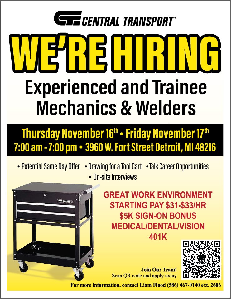 STOP BY TODAY! WELDERS AND MECHANICS NEEDED! DETROIT, MI Our recruiters will be on site to discuss the positions and answer any questions you may have. Just for stopping by you can enter to win a new tool cart! Check out the flier below for additional information! Apply below!…