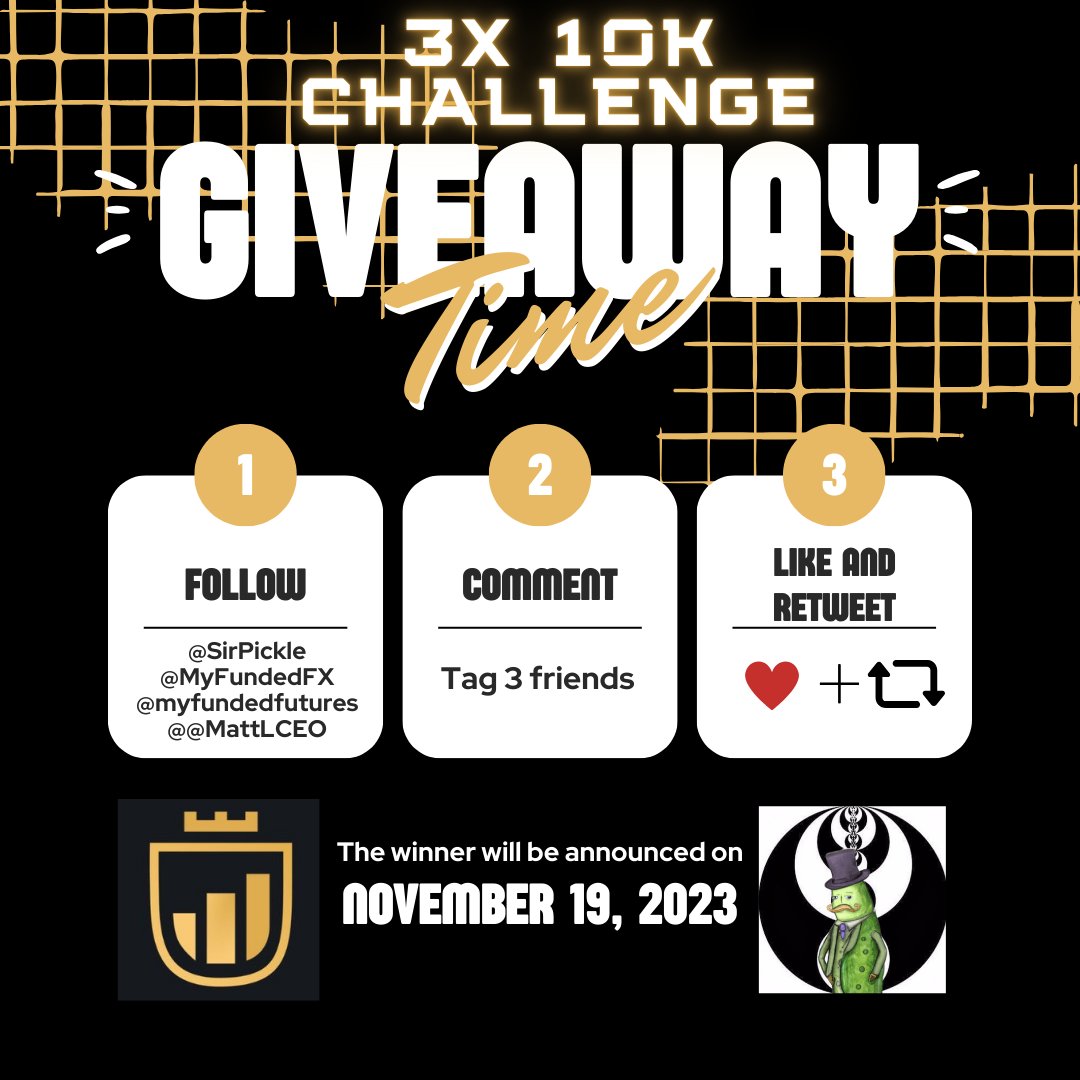 SirPickle_'s tweet image. MyFundedFX GIVEAWAY🚨🎉

Follow these 3 simple steps⬇️

1. Follow @SirPickle_ @MyFundedFX @MyFundedFutures @MattLCEO 
2. Tag 3 friends
3. Like and Retweet 💚