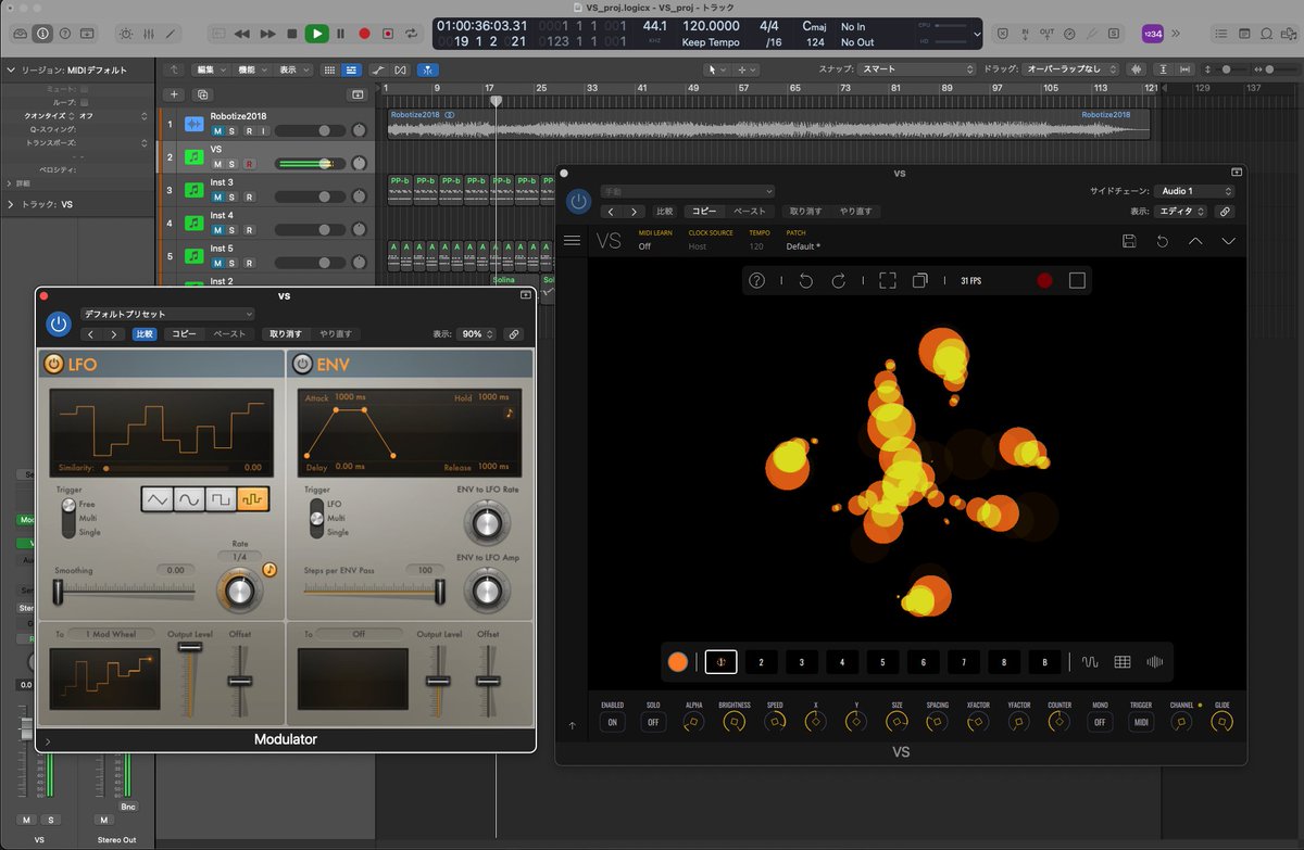 arzdigdig2's tweet image. 当然プラグインとして読み込むのでMIDI FXでVSのパラメーターをコントロールも可能です。オモロ。そもそも内蔵で4LFO、あとAudioから４つモジュレーションソースを得られるので本体だけ十分かもしれませんけどね。
#LogicPro 
#Imaginando #VisualSynthesizer
