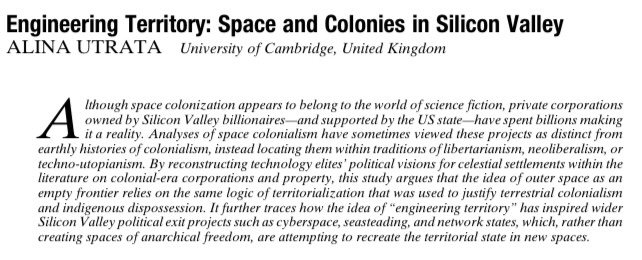 Very, very excited (but still slightly stunned) to say that my article about Silicon Valley and outer space colonization is now online at @apsrjournal. More—and many more thank yous!—to come, but for now the open access link is here. cambridge.org/core/journals/…