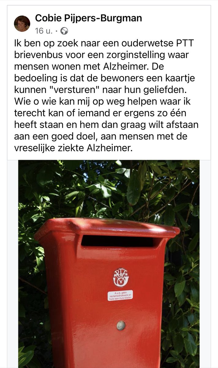 Cobie zoekt een brievenbus.
Heb of weet je er zo eentje? #dtv
@mrsscheerder