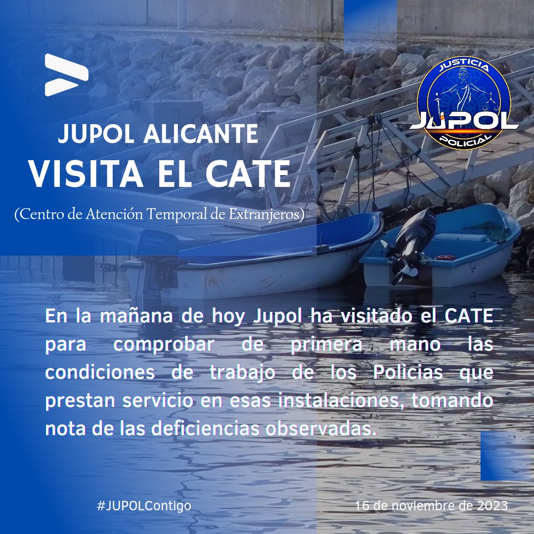 🧐 En la mañana de hoy #JUPOL ha visitado el #CATE de #Alicante para comprobar de primera mano las condiciones de trabajo de los #Policías

🛶 En este centro se recepcionan a todos los inmigrantes que llegan en #Patera a la Comunidad Valenciana, este año unos 600.

#JUPOLContigo