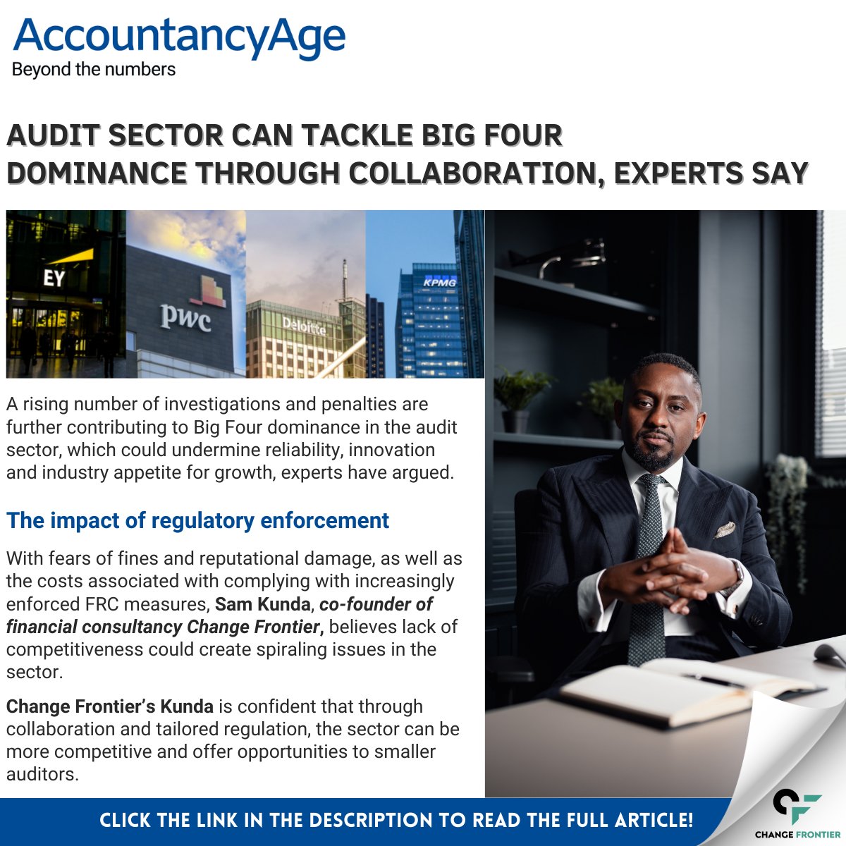 ChangeFrontier's tweet photo. 🌟 Exciting News from Change Frontier! 🌟 

Our Managing Partner, Sam Kunda, is making headlines! Dive into the article for a glimpse of Sam's expertise and vision for the future of accounting. 

#ChangeFrontier #AuditInnovation #AccountingLeadership #IndustryInsights https://t.co/ZwjAnrviao