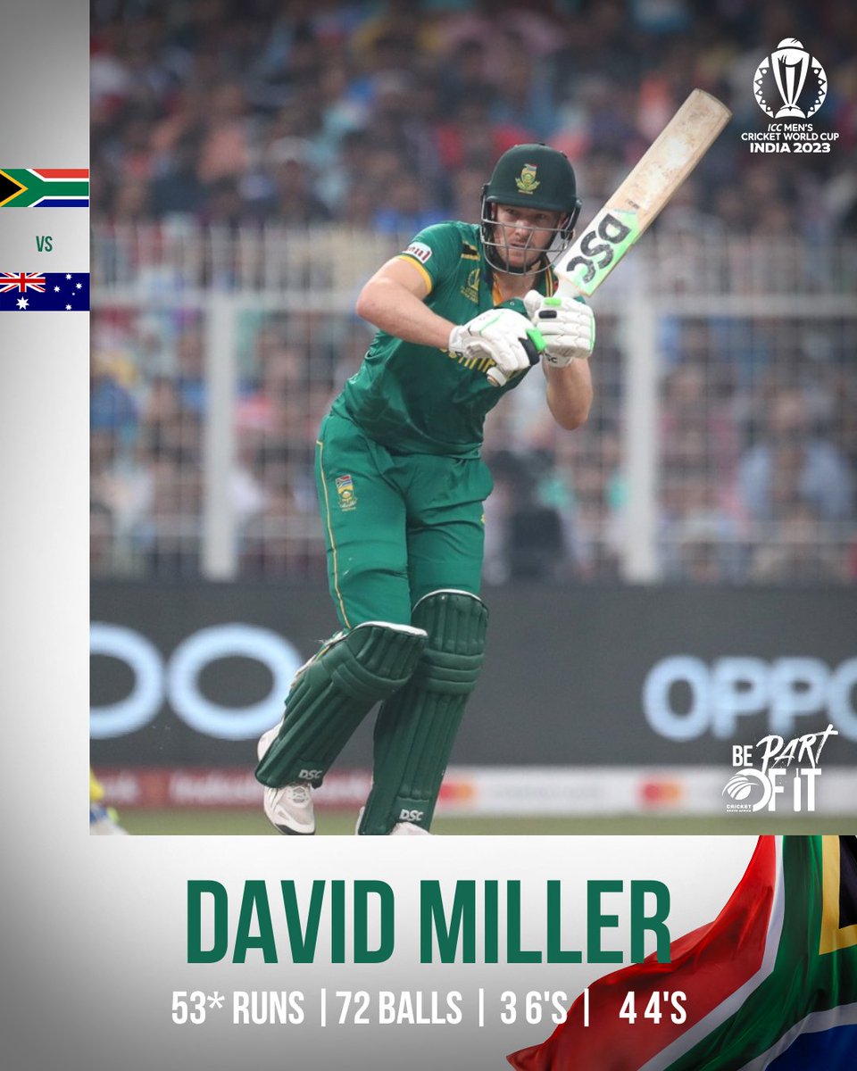ShehrozQureshii's tweet image. Outstanding knock by David Miller in the #CWC23semifinal, Well Played innings of #Miller is much appreciated ppreciated and admired 
#SAvsAUS
#CWC23