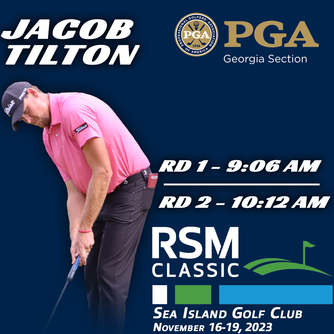 Good luck to <a href="/GeorgiaPGA/">Georgia PGA</a>'s Player of the Year <a href="/TiltGolfer/">Jacob Tilton</a>, PGA Teaching Professional from <a href="/AnsleyGC/">Ansley Golf Club</a> , as he tees it up <a href="/SeaIslandResort/">Sea Island Resort</a> in <a href="/TheRSMClassic/">The RSM Classic</a>! Tee times were delayed for weather and his tee time is now 10:06am... follow along at pgatour.com!