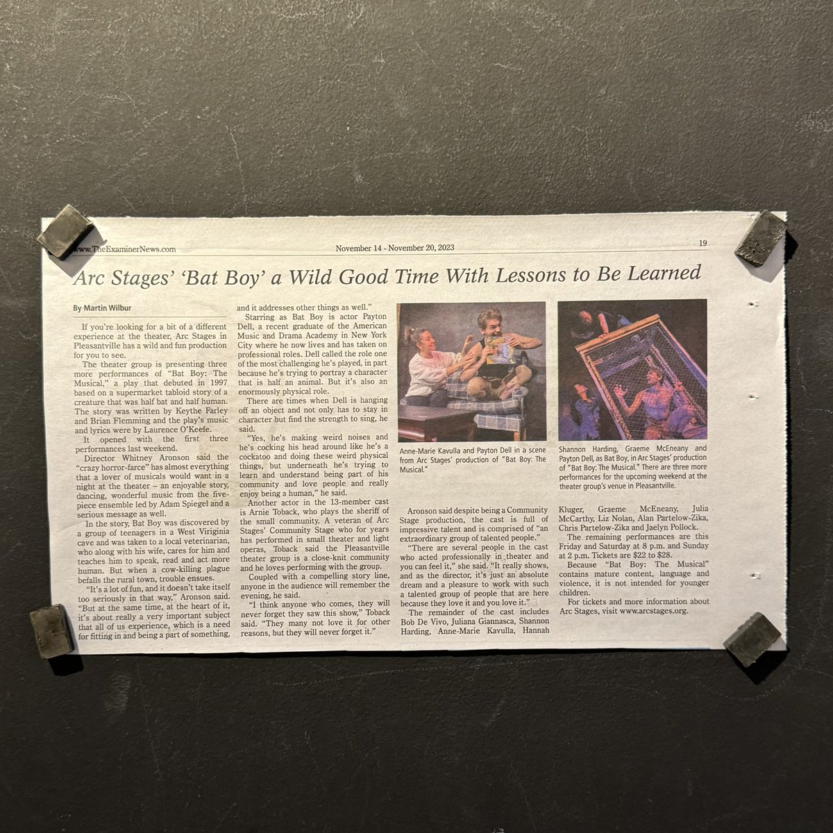 Did you catch us in The Examiner?! 📰 Bat Boy continues on the Community Stage tomorrow at 8pm! Performances are nearly sold out, but you can still join the Waiting List! 🦇

#TheExaminer #BatBoyMusical #CommunityStage #ArcStages