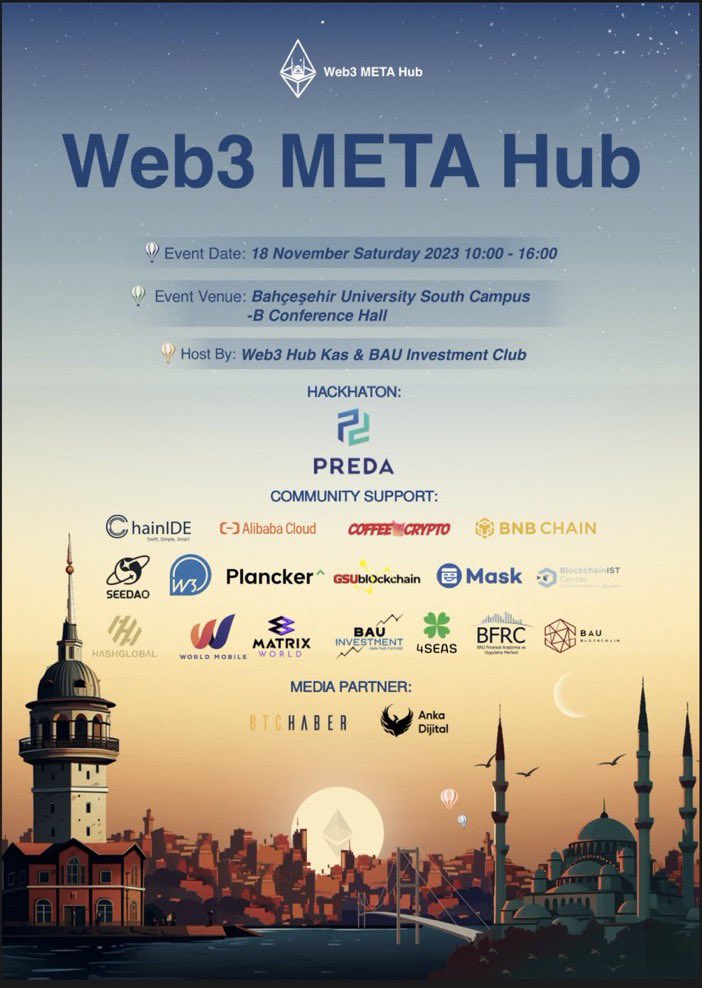 web3dernegi's tweet photo. Ignite Your Blockchain Journey at Turkiye's Web3 Meta Hub & Devconnect Event! 🌟 Discover groundbreaking opportunities, engage in transformative discussions, and build invaluable connections. Be part of the future, today! 🚀#Web3MetaHub
Türkiye’nin #Web3 Yolculuğunda yer alın🙌🏻 https://t.co/KbutDPq3e4
