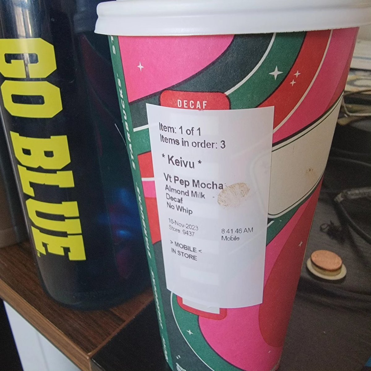 You know what time it is .......#PeppermintMochaSZN is here!!

Today is also Red Cup Day at Starbucks today if you didn't know.  I thought it already passed!

And of course.....for those keeping score at home....placement is everything. #goblue〽️