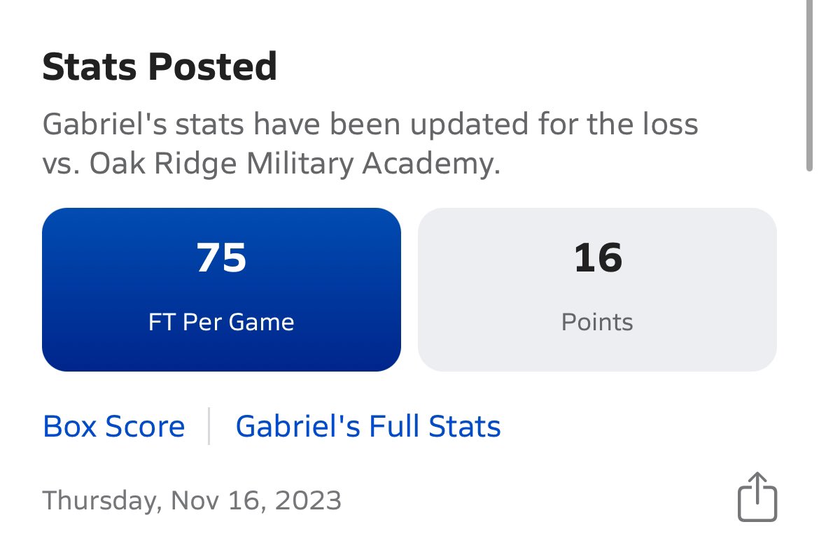 Gabriel drop 16 points and 75% from the ft line vs oak ridge military academy with 6,11 big 
@SHMbBall @NextLvlElite_SC @TopPreps @CHC3 @Collegebbopens @CoachOMiller