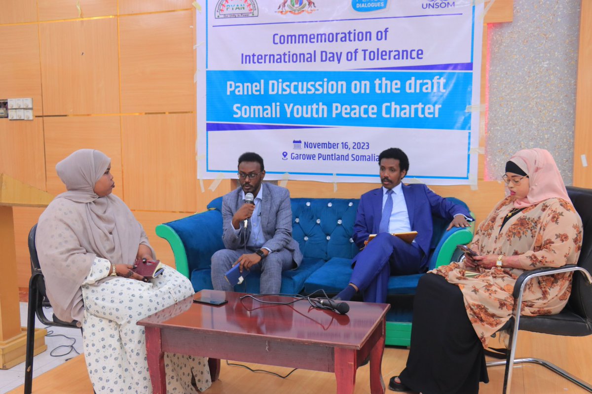 Puntlandyouth1's tweet photo. On the occasion of International Day of Tolerance, @puntlandyouth1 conducted @UNSomalia sponsored workshop and panel discussion on the draft Somali Youth Peace Charter, which aims to empower Somali youth https://t.co/lfH7RSfWHr