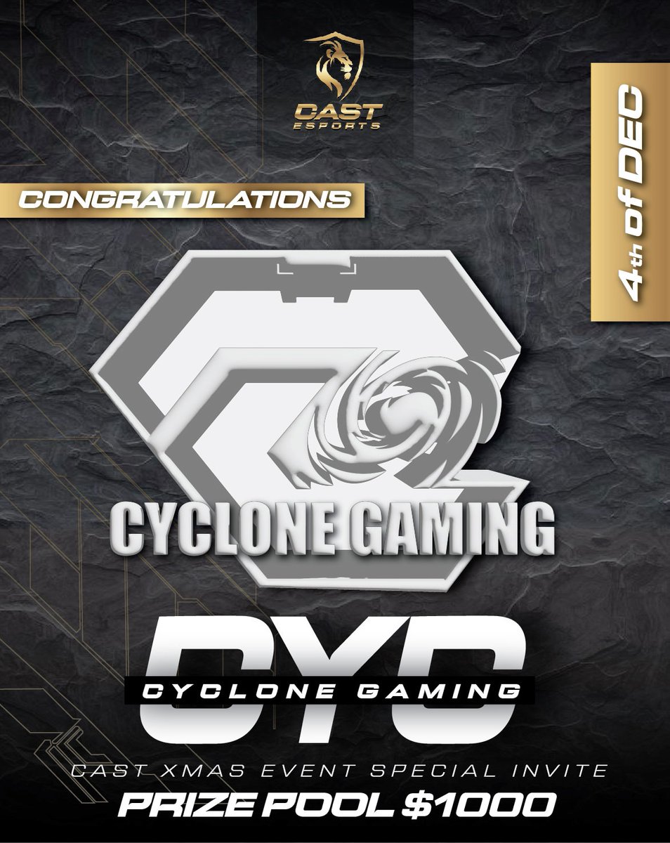 Cyclone Gaming 

You have been invited to compete in the: 

CAST Xmas Madness event!!! 

Do you accept?? 🔥🔥