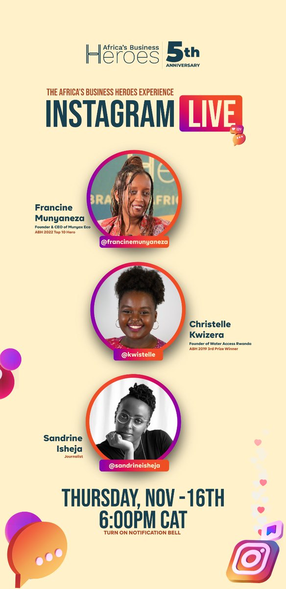 Thank you all for joining today’s IG Live with our CEO <a href="/fmunyax/">Francine Munyaneza</a> ! @africanbusinessheroes and @sandrineisheja.