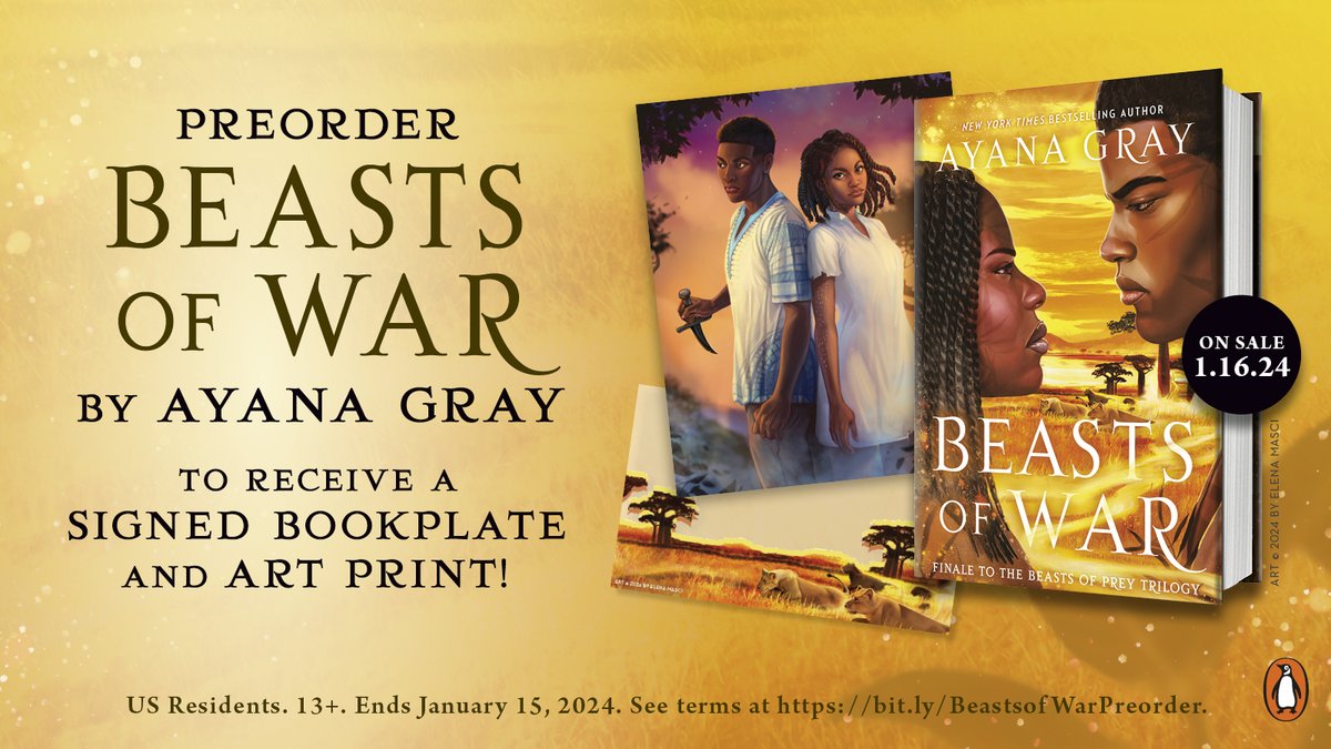 PenguinTeen's tweet image. The finale is coming! Preorder #BeastsofWar by @AyanaGray to receive a signed bookplate and art print! 

For full details➡️ bit.ly/BeastsofWarPre…
