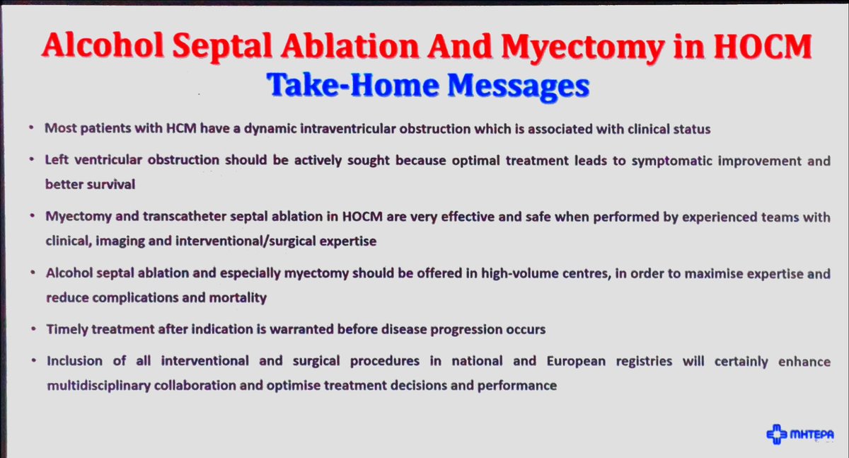 🤔 Septal ablation vs Myectomy in HOCM❓ by Prof Rigopoulos 🇬🇷

🔪 Myectomy and transcatheter septal ablation in HOCM are effective ✔️
⏱️ Timely treatment is mandatory‼️
📈 need for shared data from intervention @EuroInterventio 
#ESCardioMPD2023 #EAPCI #CVSurg #OpenHeart #cvHCM