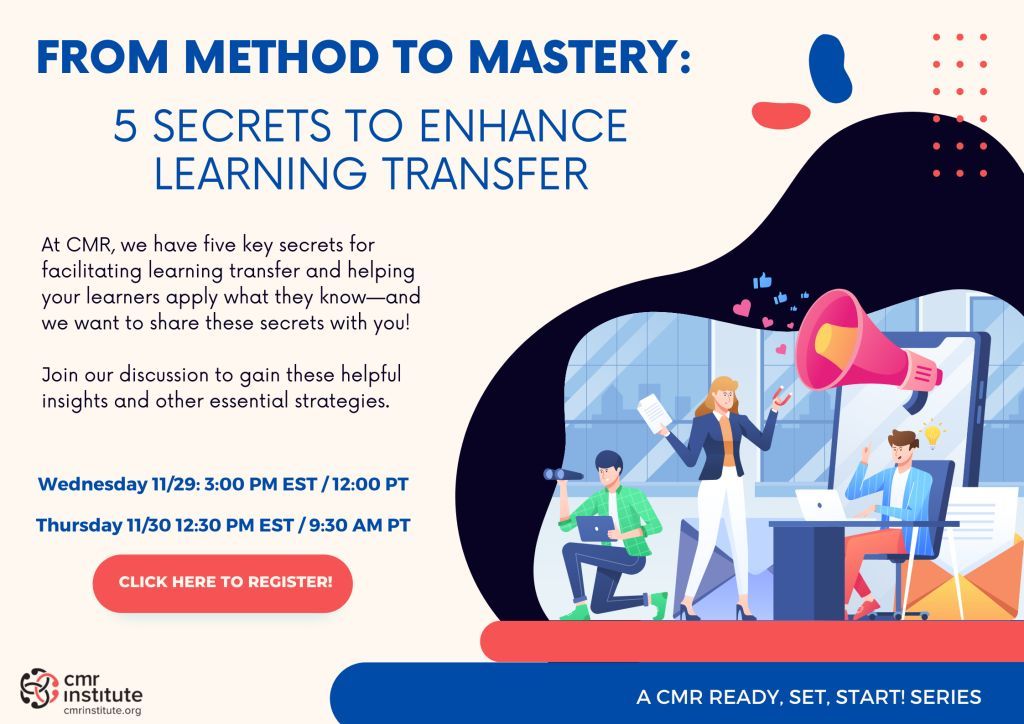 Join us later this month for our "From Method to Mastery: 5 Secrets to Enhance Learning Transfer" session! Don't miss your chance to participate in this discussion and acquire valuable tips and essential strategies.
 
Register now for one of two sessions. buff.ly/3SKAL70