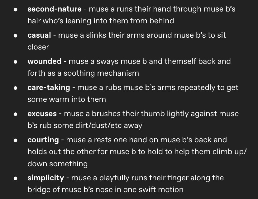** 𝙎𝙏𝙊𝙇𝙀𝙉 **

𝐋𝐈𝐊𝐄 for a gentleness action prompt picked at random! 
𝐑𝐄𝐏𝐋𝐘 and choose your own. 

(muse a is 𝐞𝐬𝐦𝐞, muse b is 𝐲𝐨𝐮𝐫 𝐦𝐮𝐬𝐞)