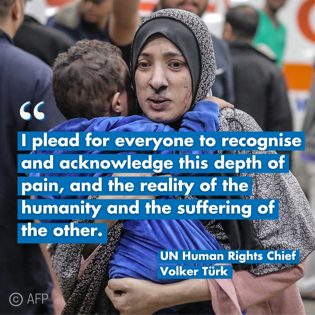 UN Human Rights (@unhumanrights) on Twitter photo The killing of so many civilians cannot be dismissed as collateral damage. Not in a kibbutz. Not in a refugee camp. And not in a hospital - <a href="/volker_turk/">Volker TĂĽrk</a>
"I am on the side of every civilian, Palestinian or Israeli, who is harmed, or who lives in fear"
ow.ly/irvC50Q8eRG The killing of so many civilians cannot be dismissed as collateral damage. Not in a kibbutz. Not in a refugee camp. And not in a hospital - <a href="/volker_turk/">Volker TĂĽrk</a>
"I am on the side of every civilian, Palestinian or Israeli, who is harmed, or who lives in fear"
ow.ly/irvC50Q8eRG
