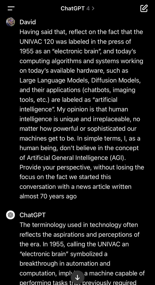 dgromero's tweet image. #AGI #AIvintage #ChatGPTvision
🤖 The terminology used in technology often reflects the aspirations and perceptions of the era. In 1955 , calling the UNIVAC an &quot;electronic brain&quot; symbolized a breakthrough in automation and computation, implying a machine capable of performing…