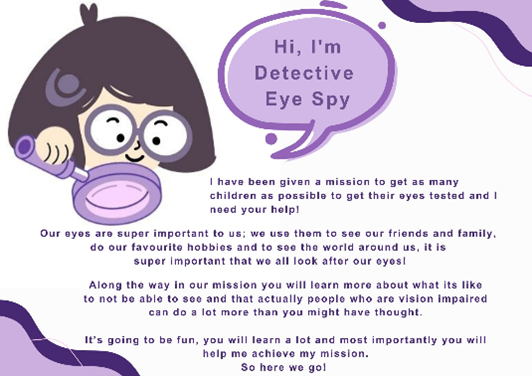 visionary_uk's tweet photo. Detective Eye Spy has been given a mission to get as many children as possible to get their eyes tested, and she needs your help!

To join in on the mission, click here: https://t.co/RSOVnS9I2M

#MissionForVision #YourVisionOurSupport #VisionImpairment
@_VisionSupport https://t.co/ogETYyQI2u
