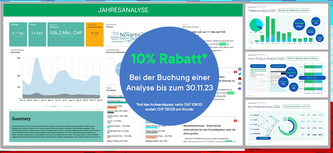 Ihr Jahresrückblick: Zeit, Bilanz zu ziehen! 🔎

Der perfekte Abschluss für Ihr Jahr – Bringen Sie mit unserer #Jahresmedienanalyse Sichtbarkeit in Ihren PR-Erfolg.

🏷️ ab CHF 390.- 
🚀 10% Rabatt bis zum 30.11.23

Kontaktieren Sie uns 👉 mail@pressrelations.ch

#Analyse #PR