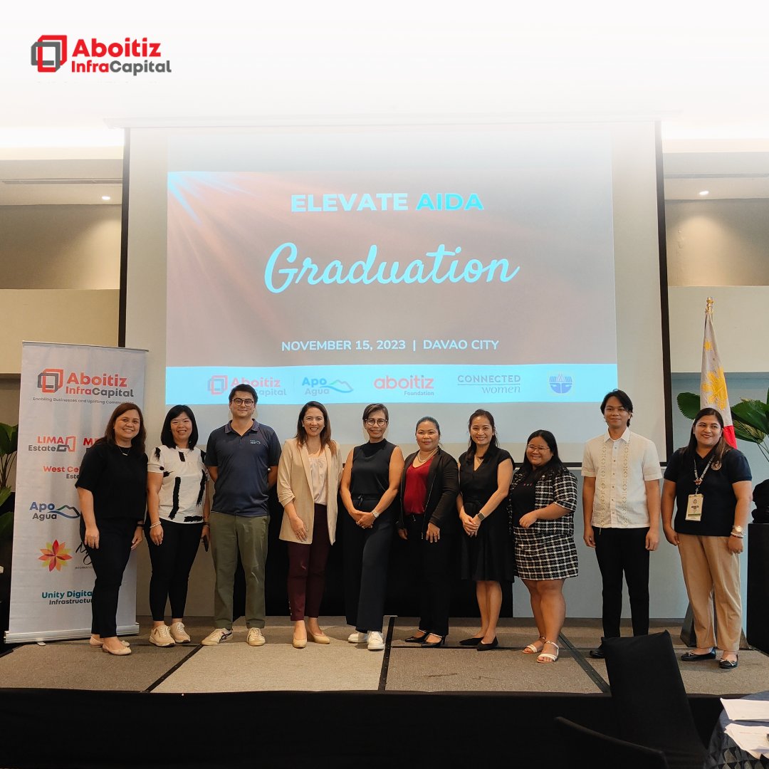 AIC and Connected Women recently honored 27 women from Davao City for completing the Elevate AIDA training program. This was held in a graduation ceremony attended by AIC, Aboitiz Foundation, and LGU representatives. 👏🏽

#MakingItHappen #OneInfraCapital #ElevateAIDA